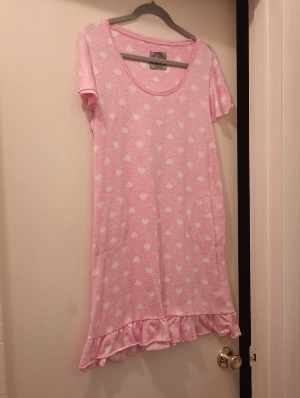 Pink Heart Print Ruffle Hem Nightshirt